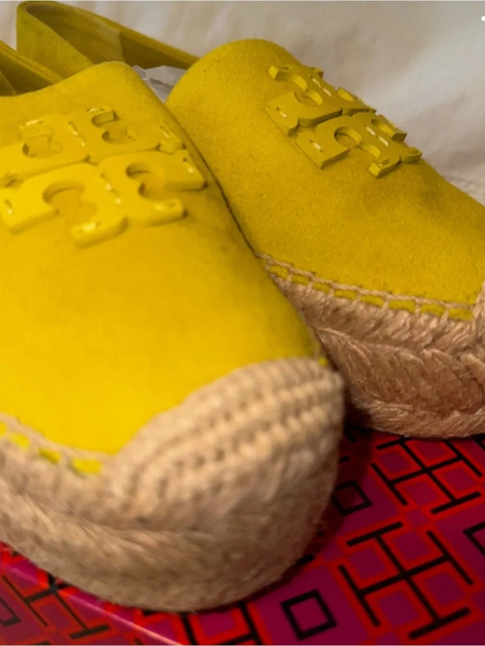 Tory Burch Lemon Yellow Suede Espadrille Platform Slip-Ons